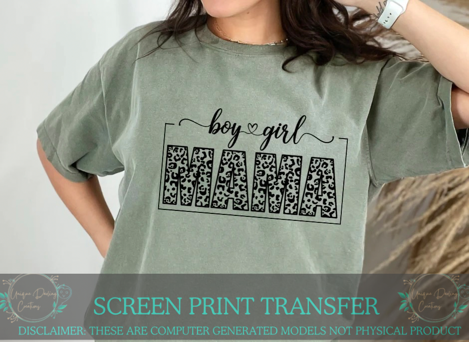 Single Color Screen Print Transfer - Boy Girl Mama Cheetah