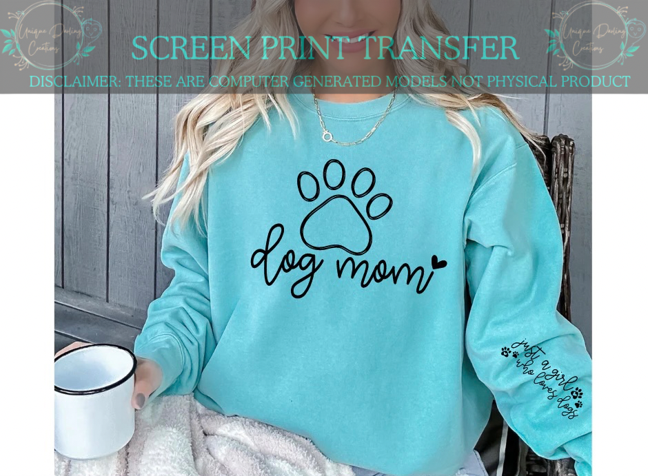 Single Color Screen Print Transfer - Dog Mom Heart