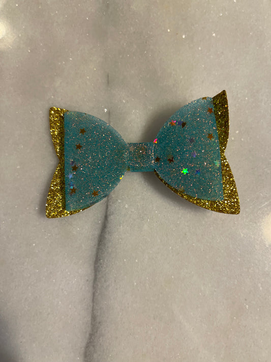 Gold/Blue Sparkle Bow