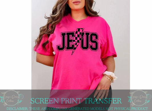 Single Color Screen Print Transfer - Jesus Checkered