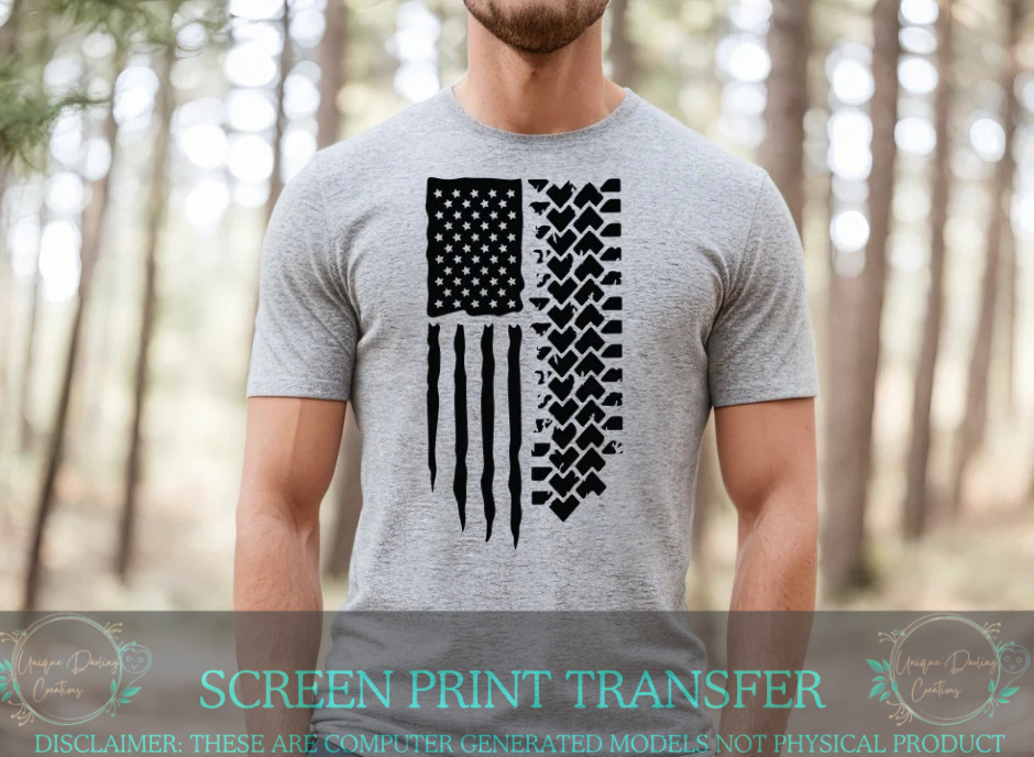 Single Color Screen Print Transfer - Tread Mark Flag