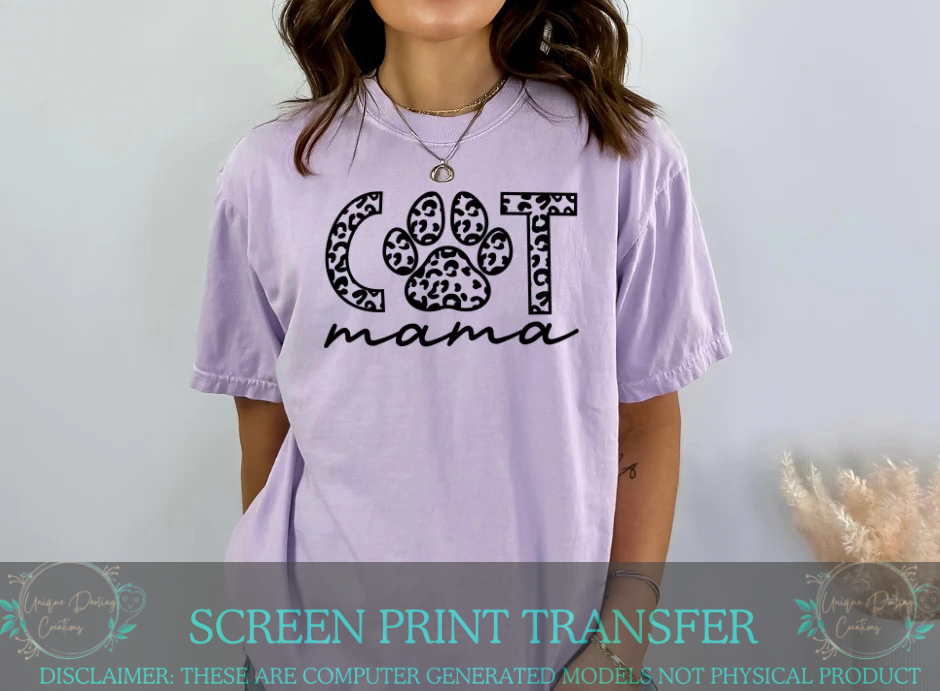 Single Color Screen Print Transfer - Cat Mama