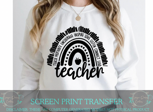 Single Color Screen Print Transfers - Teacher Rainbow