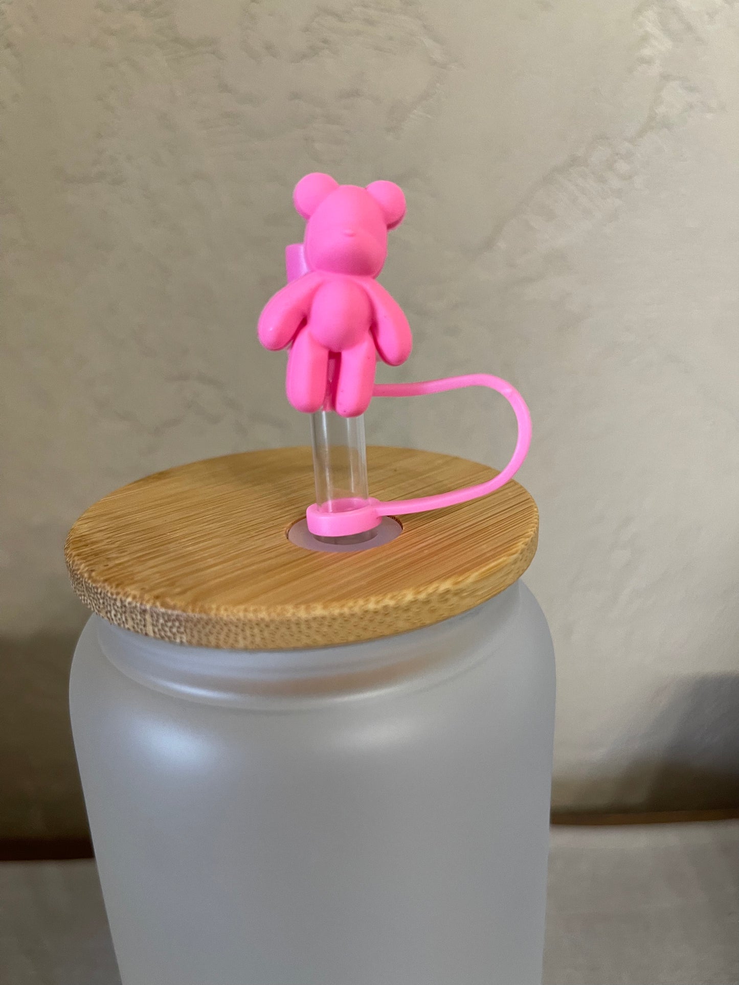 Pink Bear Straw Topper