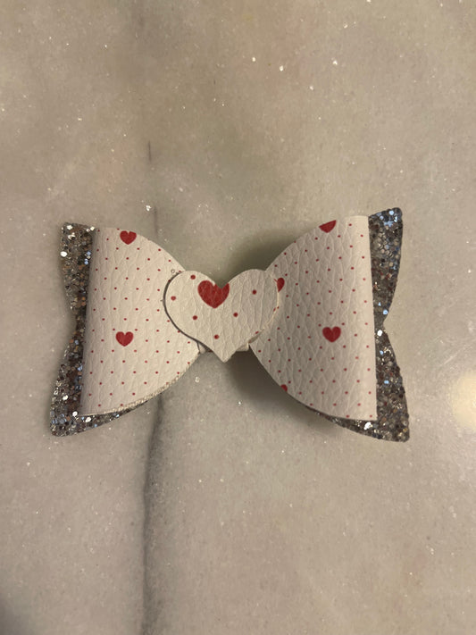 Silver/White Heart Bow