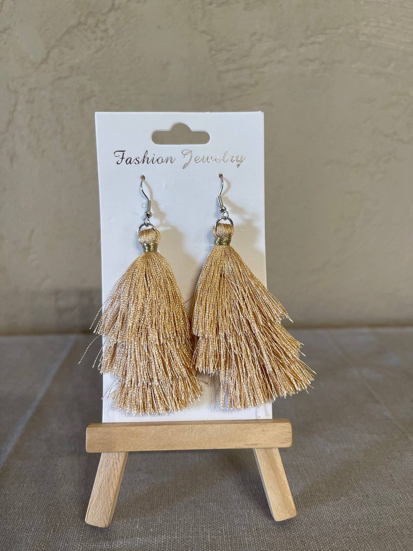 Beige Pom Pom Earrings