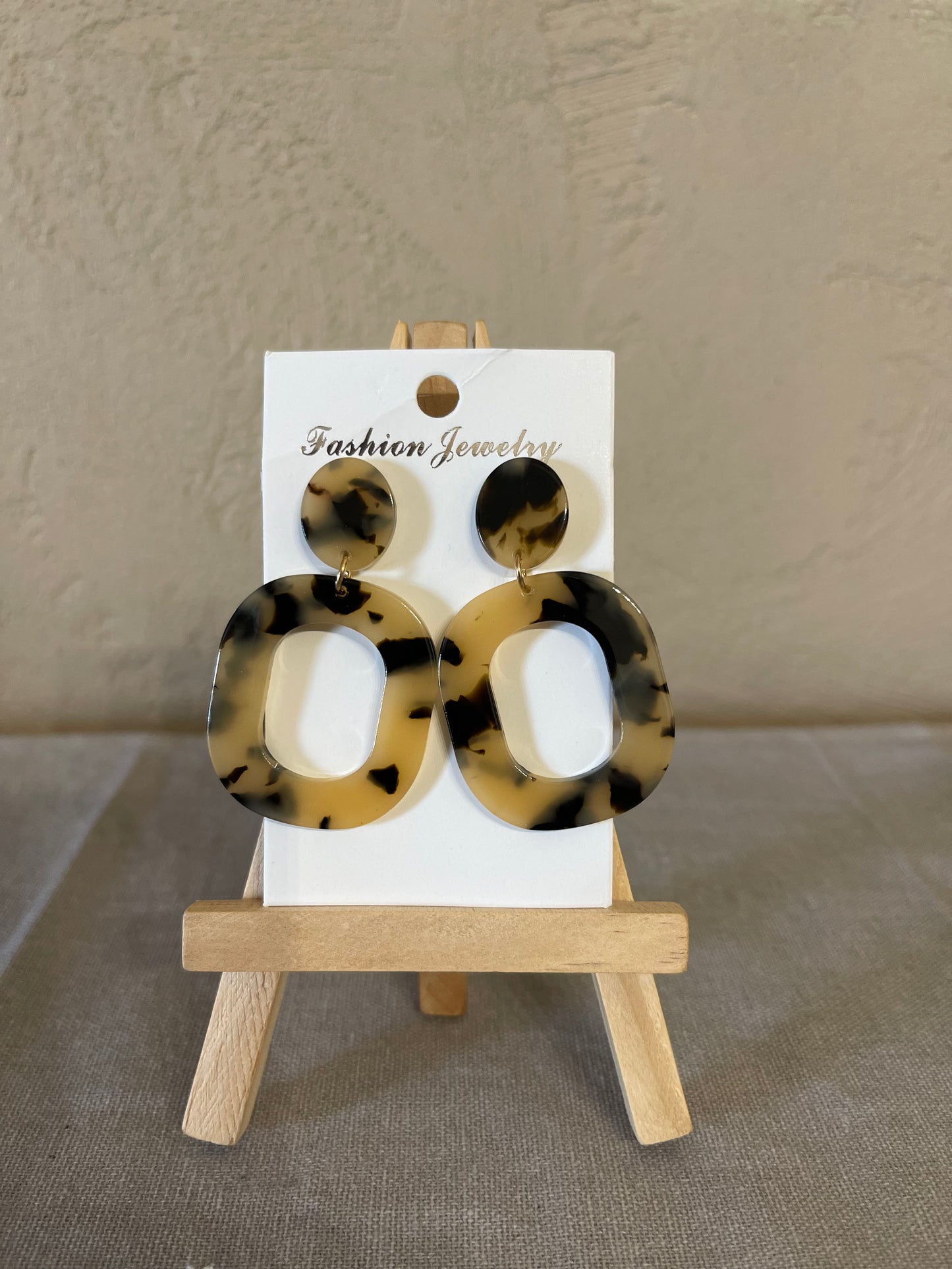 Black And Cream Oval Earrings