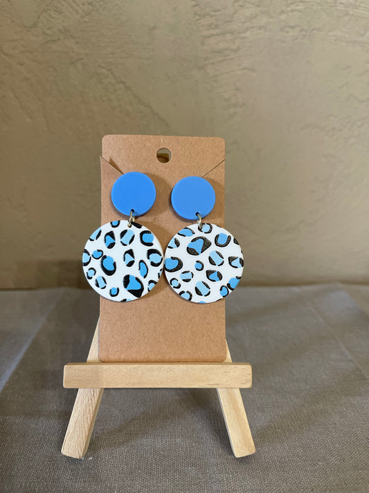 Blue Circle Leopard Print Earrings