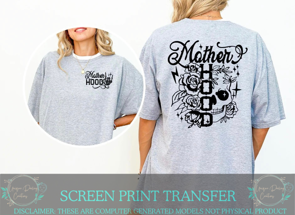 Single Color Screen Print Transfer - Motherhood Skull