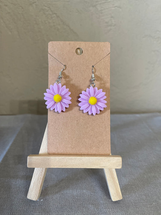 Purple Daisy Dangling Earrings