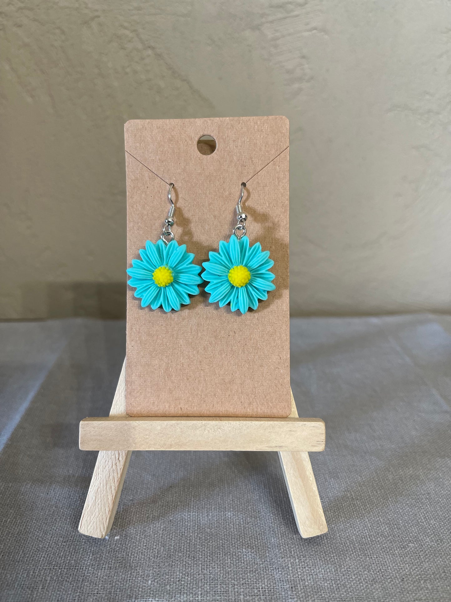 Teal Daisy Dangling Earrings