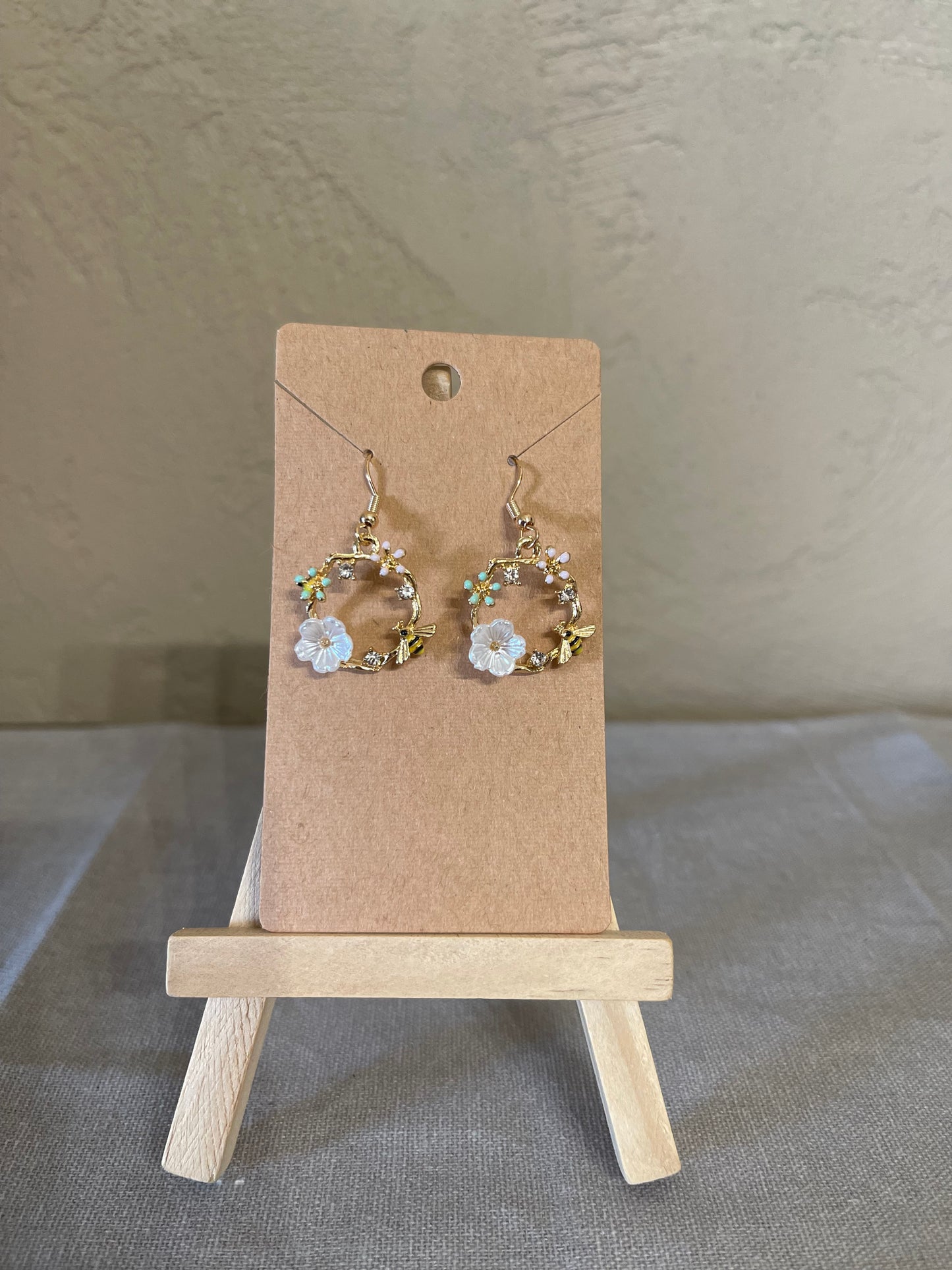 White Flower and Honeybee Earrings